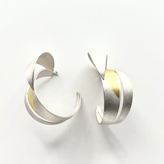 “Big Wave” Earrings — Sterling Silver with 24K Gold Accents, YJC0006-WEB01, Yu Jean Choi