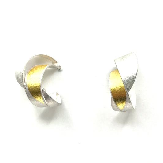 “Small Wave” Earrings — Sterling Silver with 24K Gold Accents, YJC0007-WES01, Yu Jean Choi