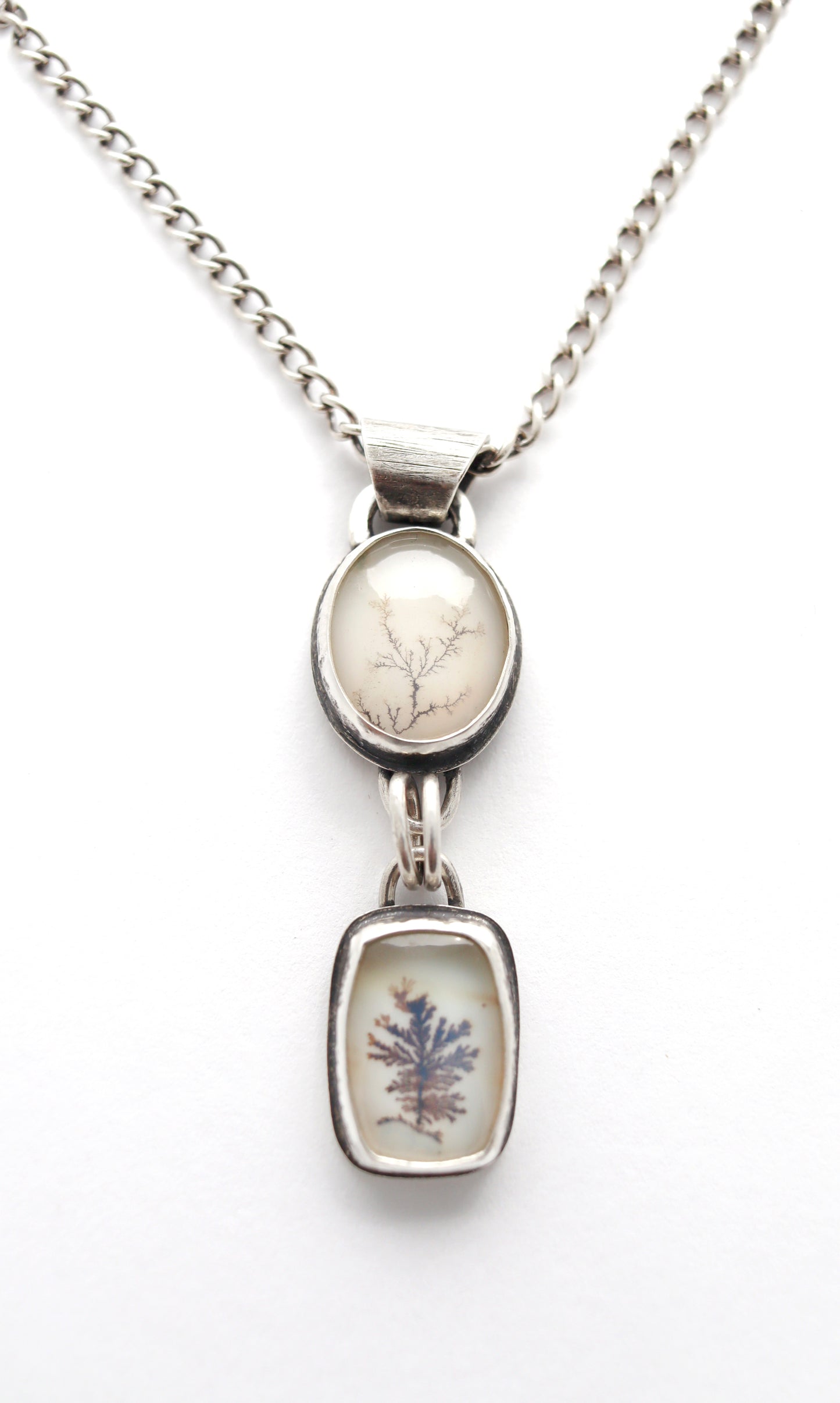 Double Dendritic Agate Necklace — Textured Sterling Silver, 20", JB258, Jessica Baskett