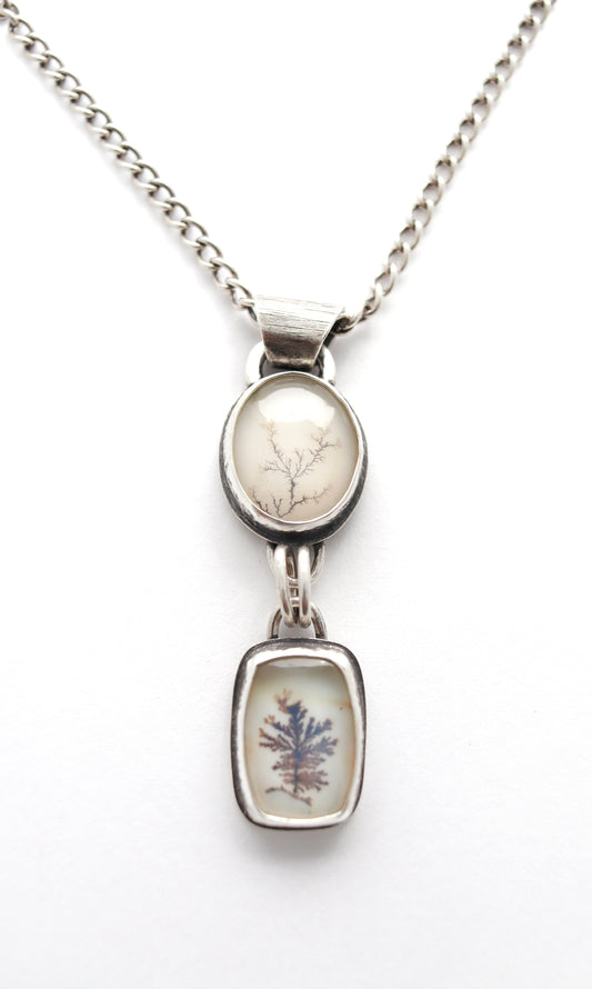 Double Dendritic Agate Necklace — Textured Sterling Silver, 20", JB258, Jessica Baskett