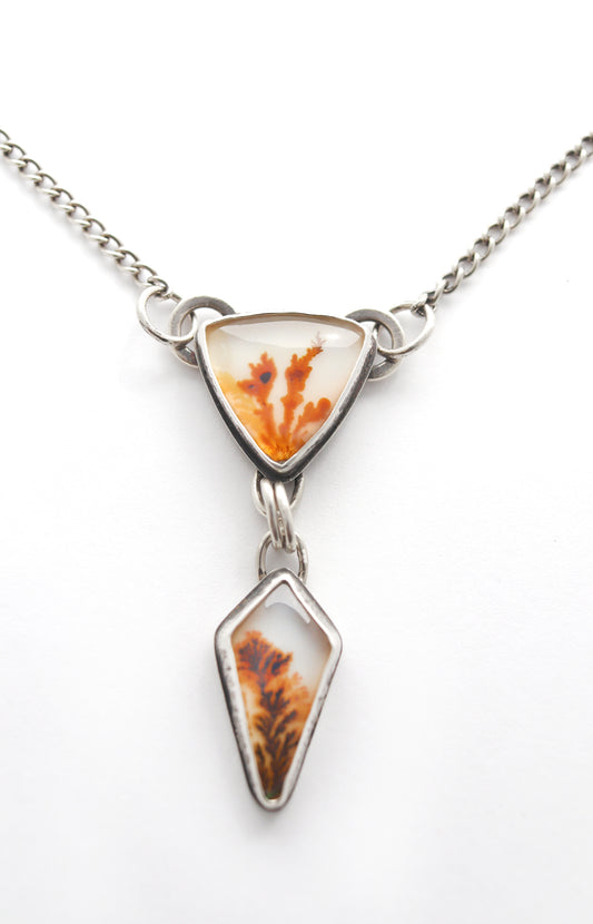 Double Dendritic Agate Necklace, Textured Sterling Silver, 20", JB256, Jessica Baskett