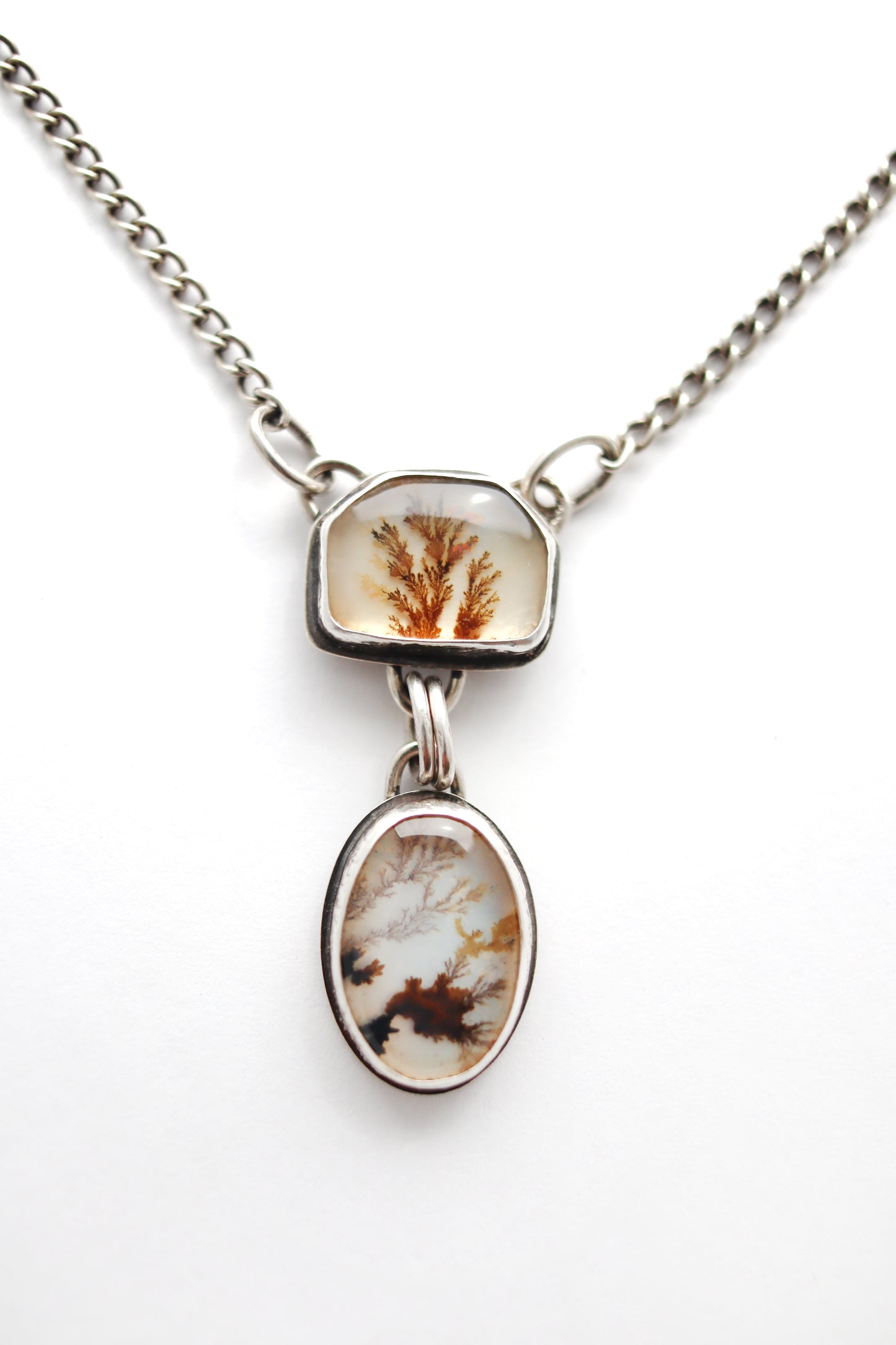 Double Dendritic Agate Necklace, Textured Sterling Silver, 20", JB257, Jessica Baskett