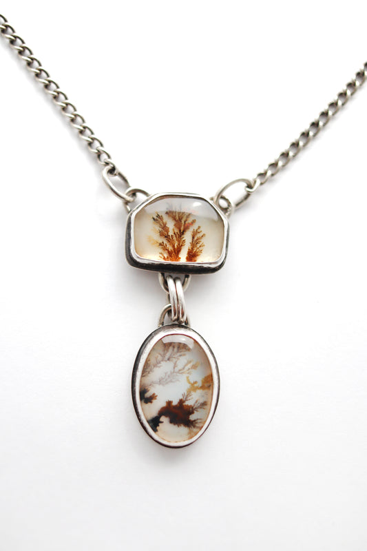 Double Dendritic Agate Necklace, Textured Sterling Silver, 20", JB257, Jessica Baskett