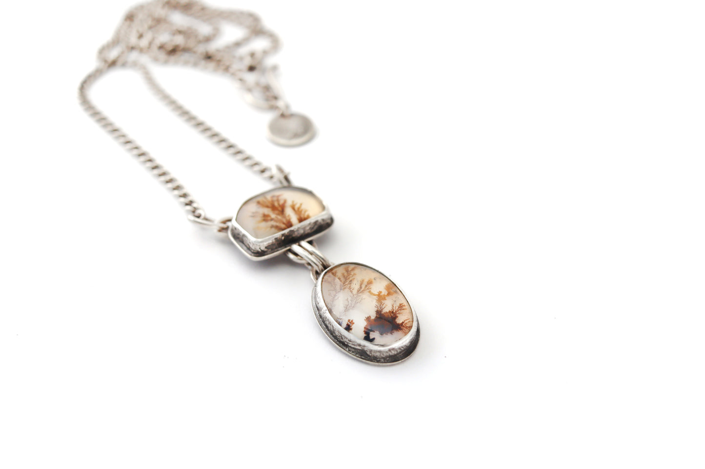 Double Dendritic Agate Necklace, Textured Sterling Silver, 20", JB257, Jessica Baskett