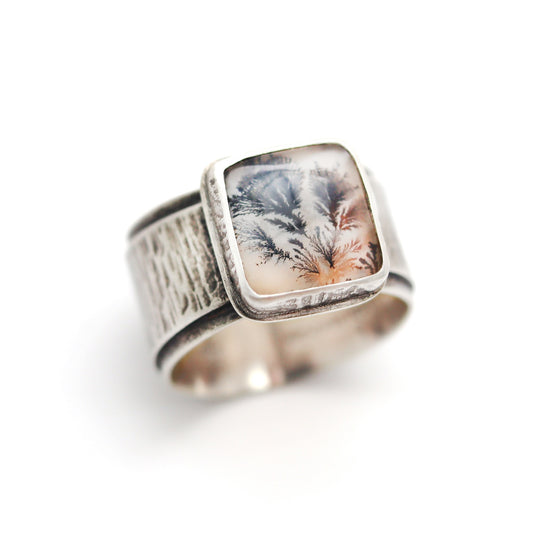 Sterling Silver Ring with Dendritic Agate, Size 10, JB252, Jessica Baskett