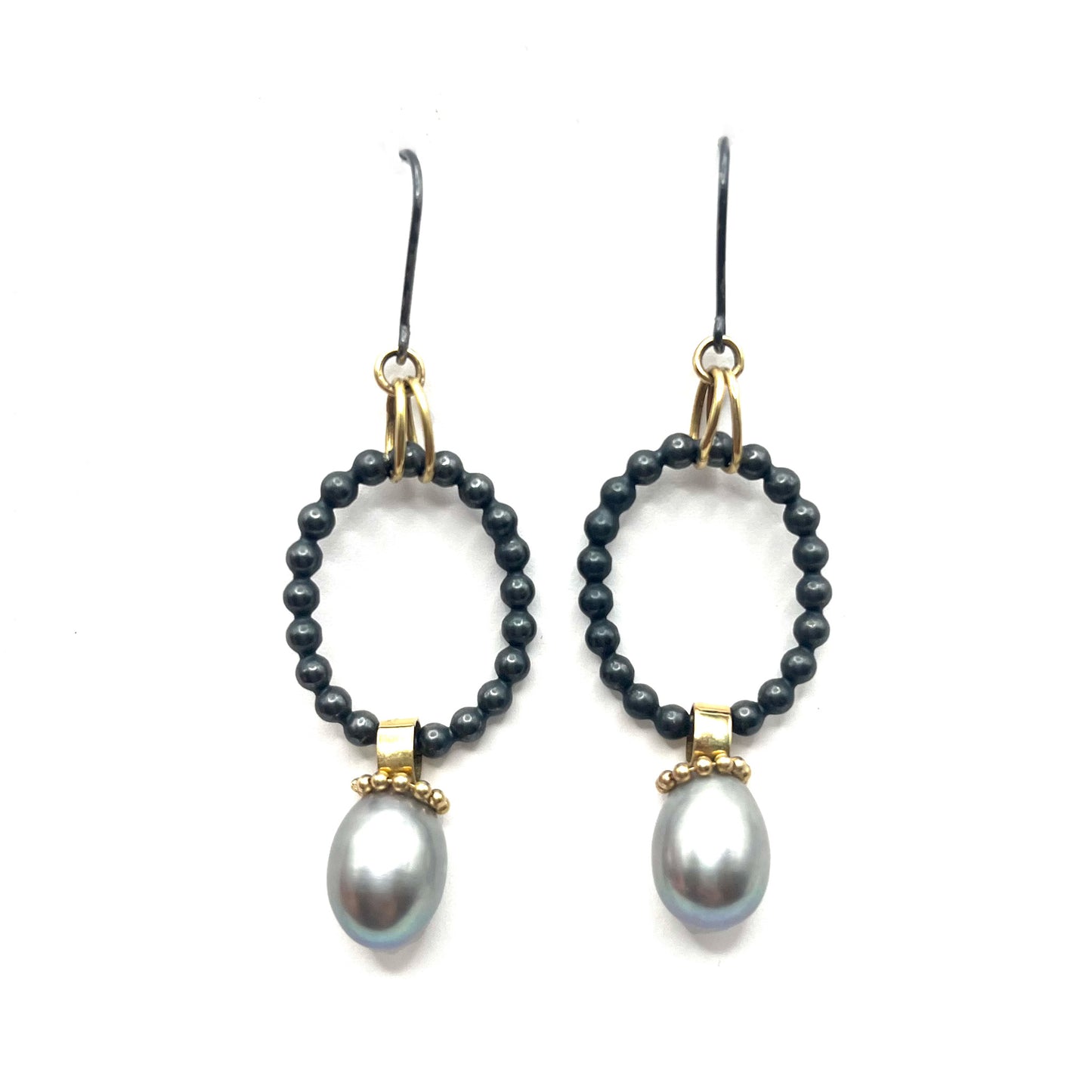 18kt Yellow Gold & Oxidized Silver Pearl Earrings, JH058, Julie Harris