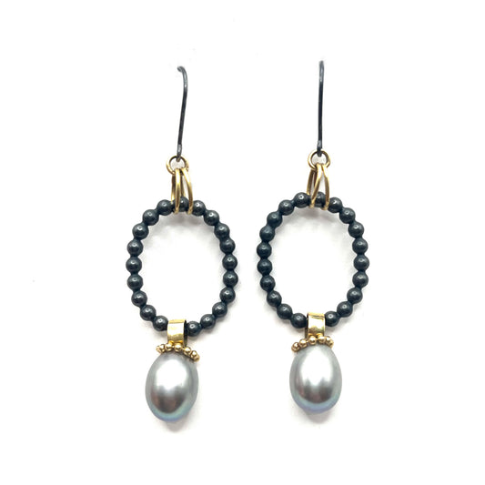 18kt Yellow Gold & Oxidized Silver Pearl Earrings, JH058, Julie Harris