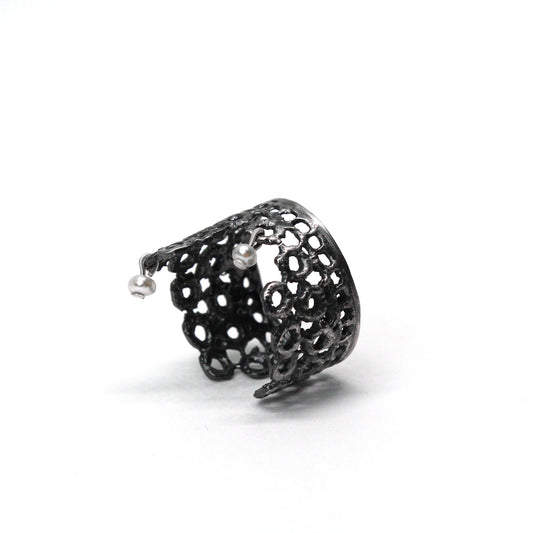 Vintage Victorian Style Lace Pearl adjustable Ring #2