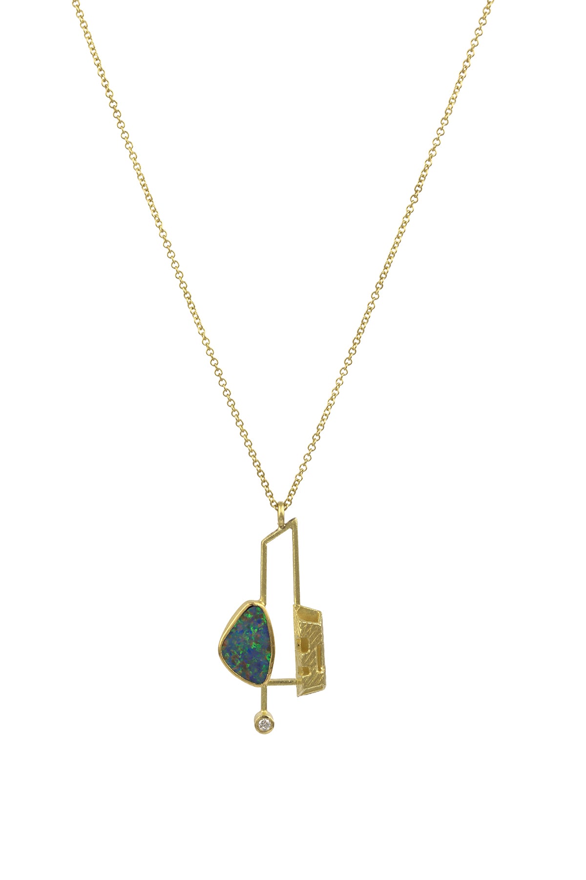 18K Yellow Gold Necklace with Opal (1.80 ct) and Diamond (0.03 ct) Necklace, LY 01, Liaung Chung Yen