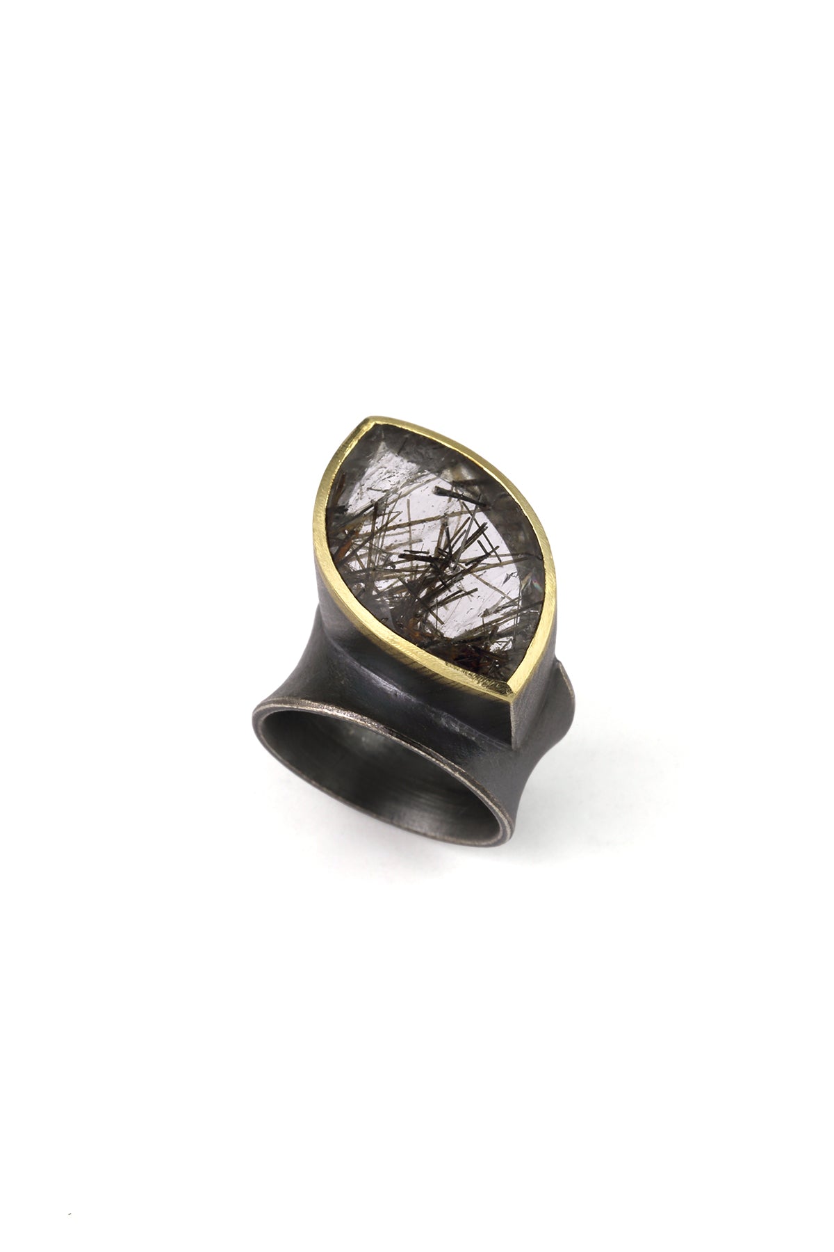 18K Gold & Sterling Silver Ring with Marquise-Shaped Tourmalated Quartz, LYR118-25041, Liaung Chung Yen