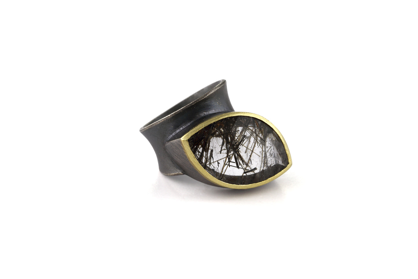 18K Gold & Sterling Silver Ring with Marquise-Shaped Tourmalated Quartz, LYR118-25041, Liaung Chung Yen