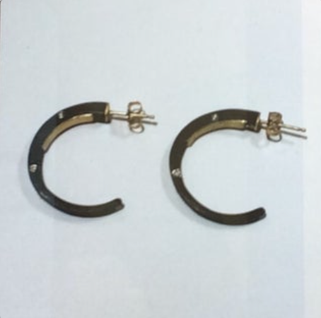 Iron Samll Hoops with Diamonds and Gold Posts, PF017, Pat Flynn