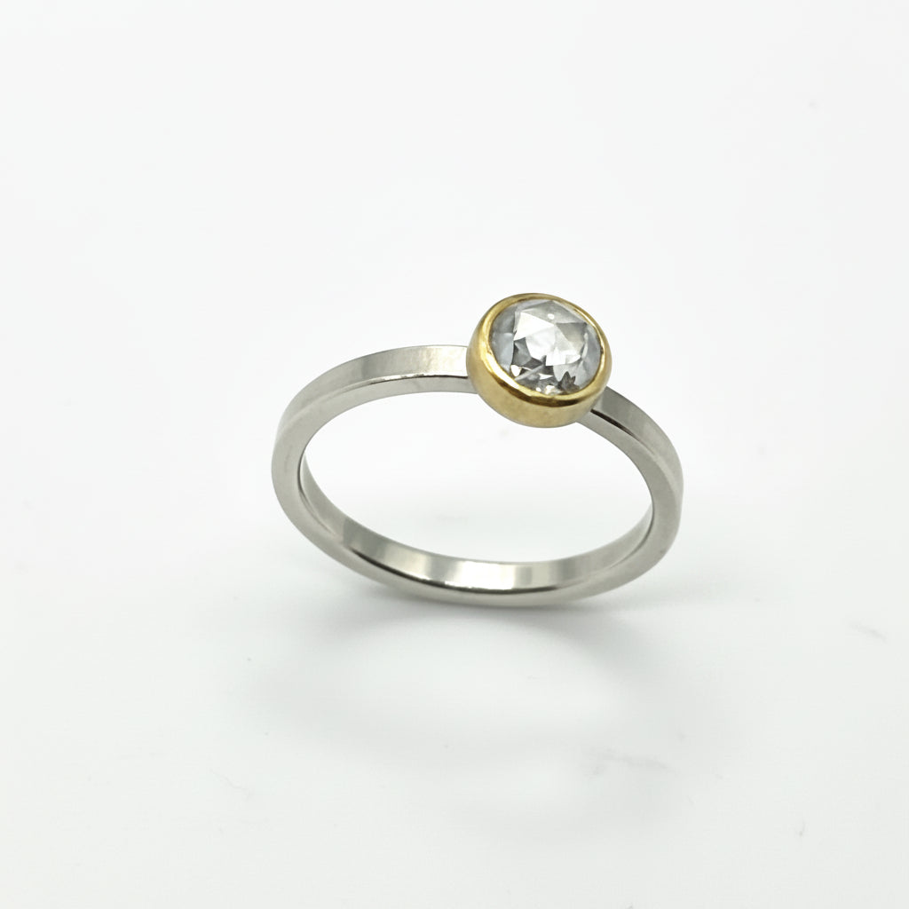 22k Gold & Sterling Silver Diamond Round Rose Cut Ring, SW26237, Sam Woehrmann