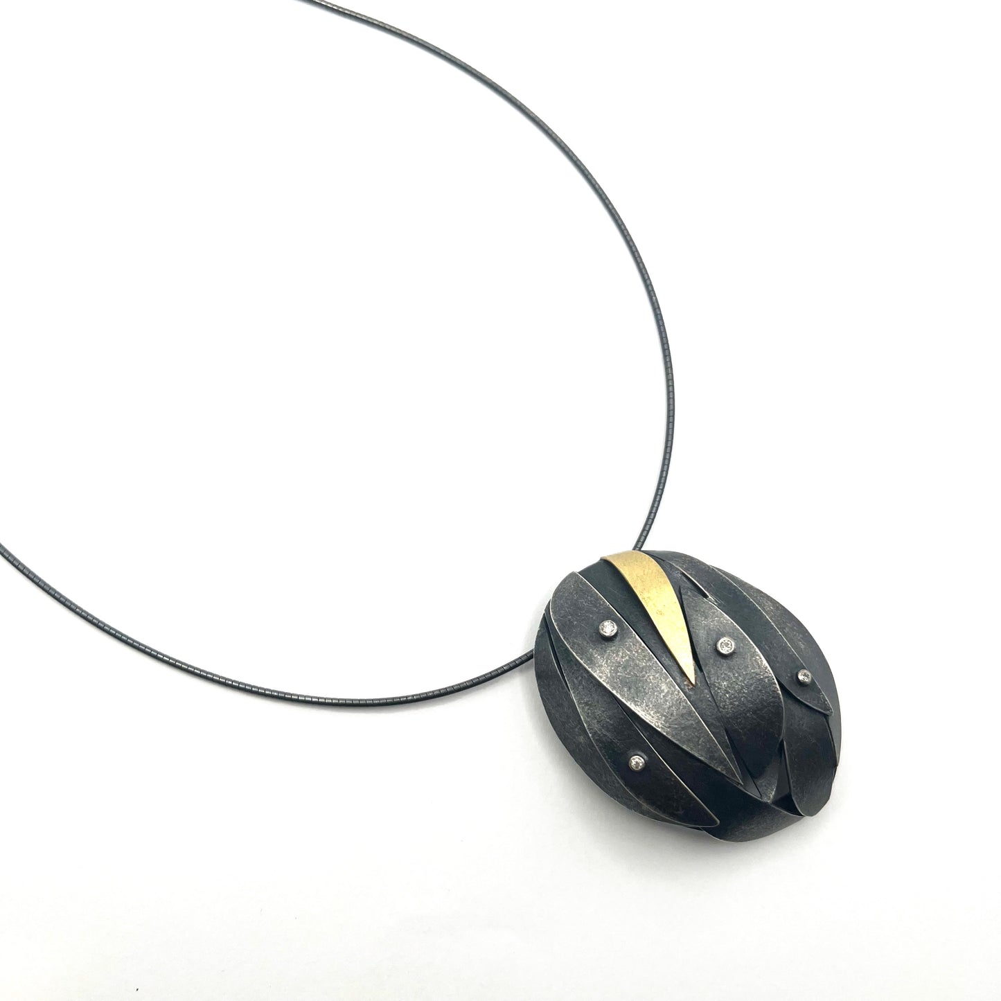 Oxidized Sterling Silver & 18kt Gold Accents "Luminous" Pendant Necklace 18'', YC-RBP24, Yu Jean Choi