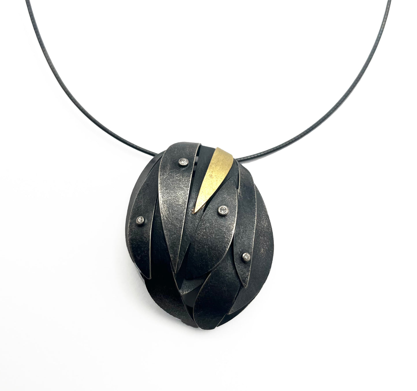 Oxidized Sterling Silver & 18kt Gold Accents "Luminous" Pendant Necklace 18'', YC-RBP24, Yu Jean Choi