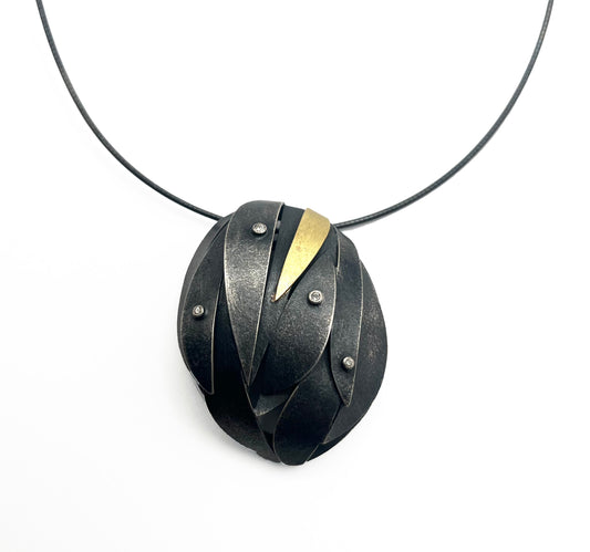 Oxidized Sterling Silver & 18kt Gold Accents "Luminous" Pendant Necklace 18'', YC-RBP24, Yu Jean Choi