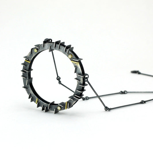 18K Gold & Oxidized Sterling Silver Revolve Necklace with Diamonds, ROS-N01, Yu Jean Choi