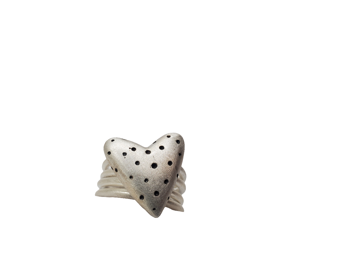 Multi-Banded Spotted Heart Ring