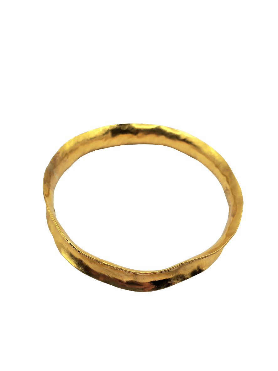 Wide Textured Bangle in 22k Gold