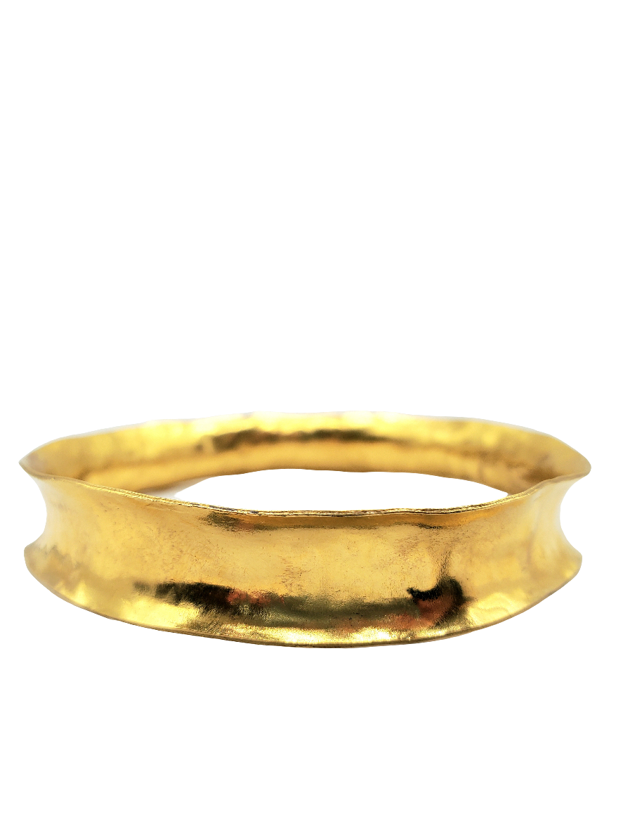 Wide Textured Bangle in 22k Gold