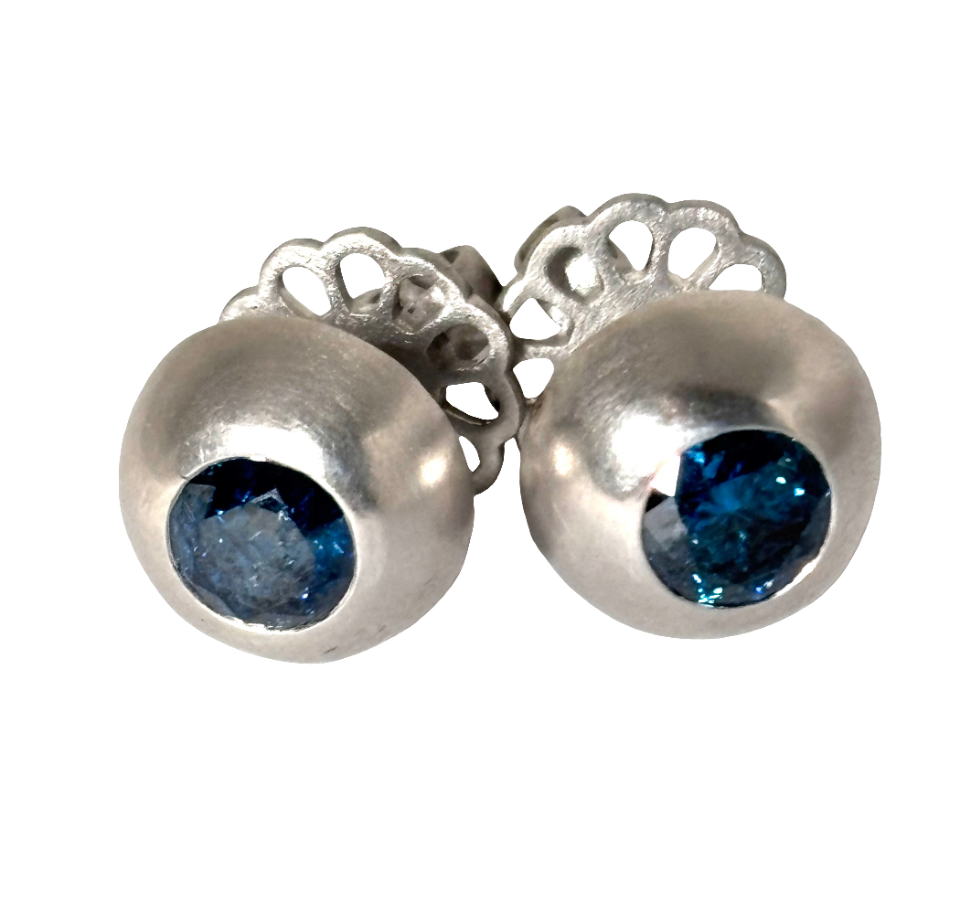 White Gold/Blue Diamond Earrings