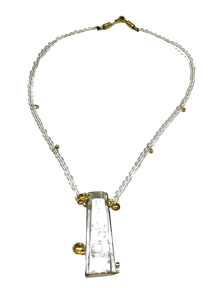 Hand carved Brazilian bubble quartz with white and yellow diamonds