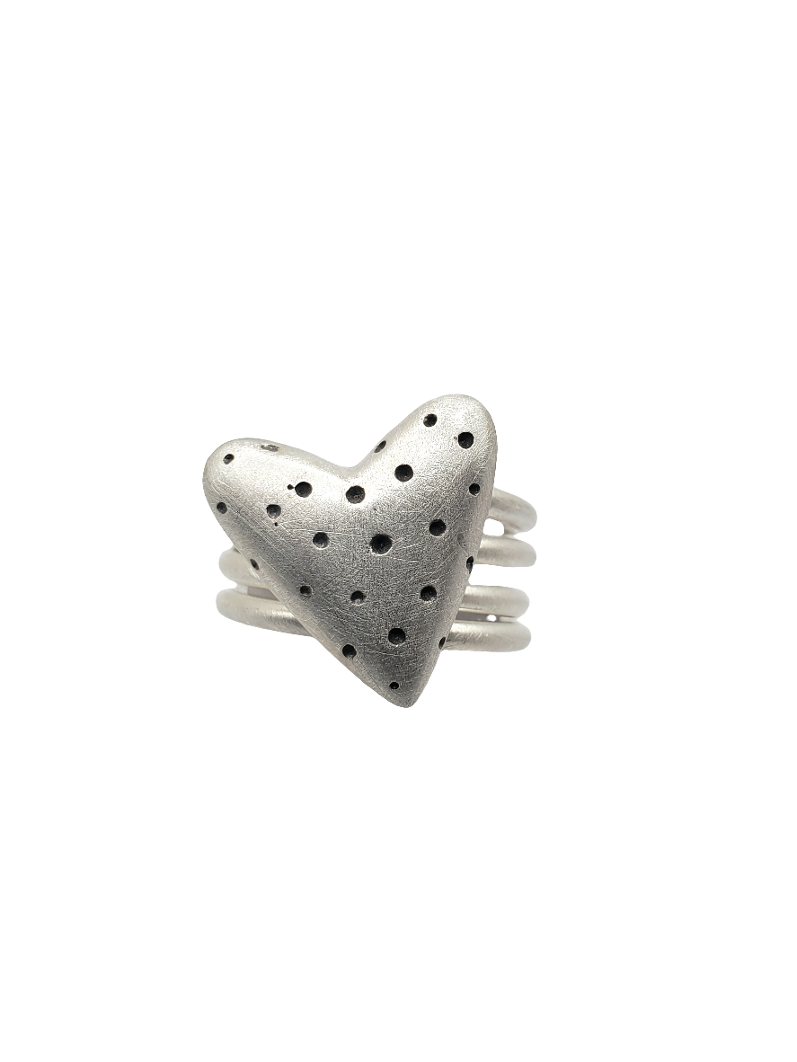 Multi-Banded Spotted Heart Ring