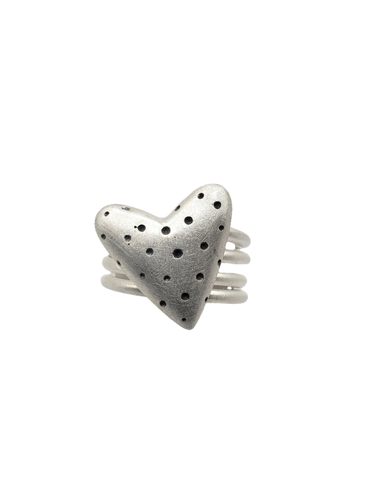 Multi-Banded Spotted Heart Ring