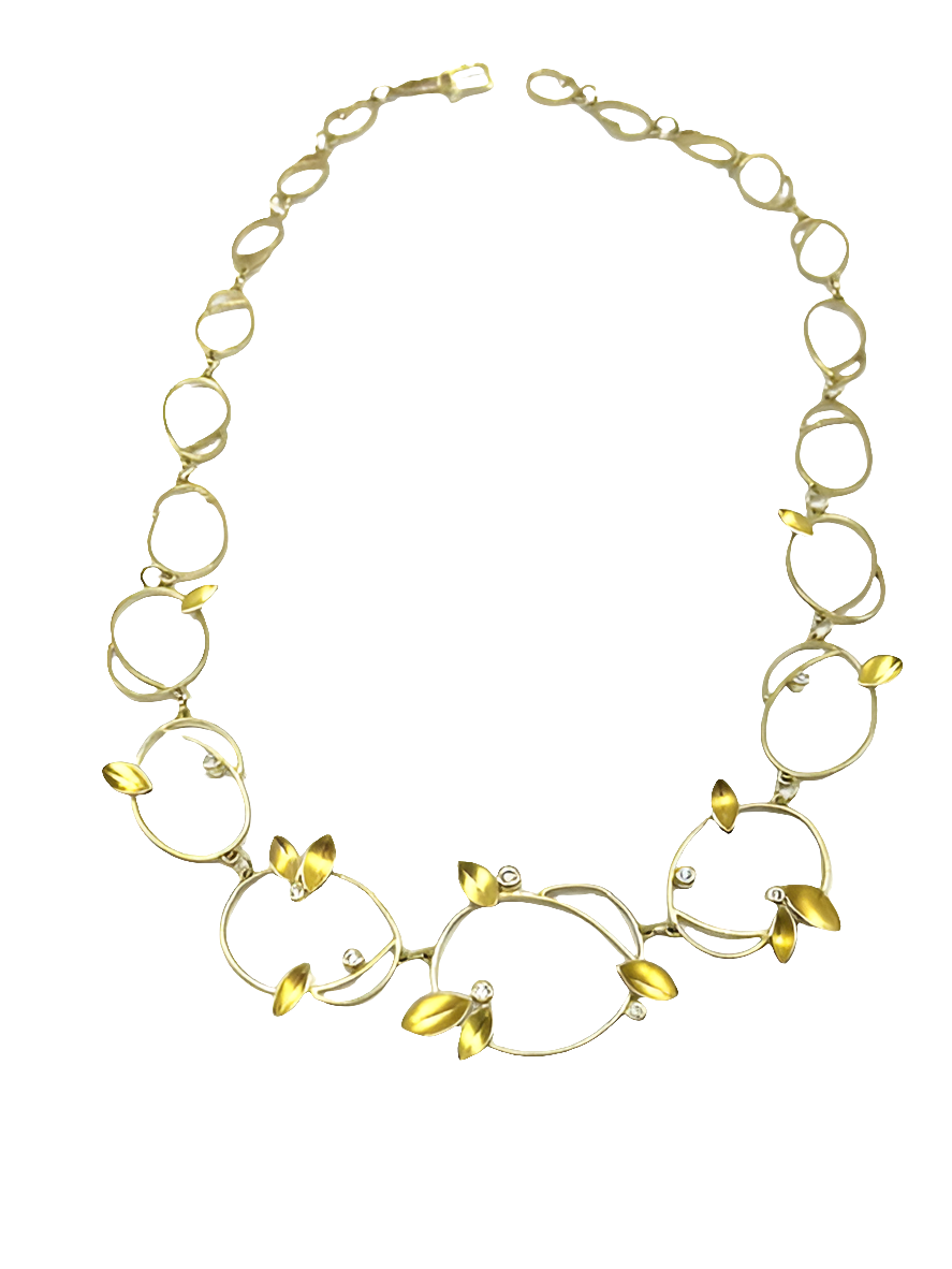 Diamond, 18kt Gold, Twirling Leaf Necklace