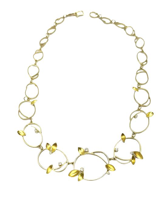 Diamond, 18kt Gold, Twirling Leaf Necklace