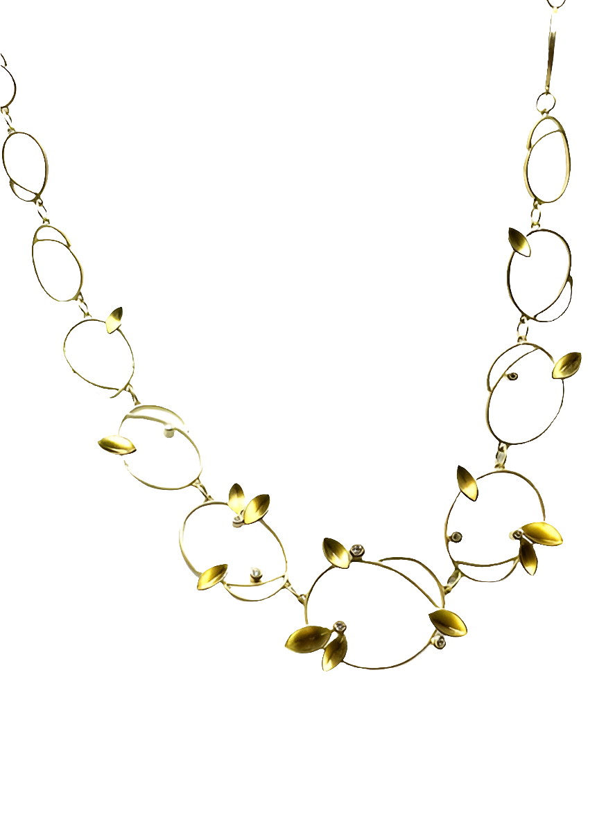 Diamond, 18kt Gold, Twirling Leaf Necklace