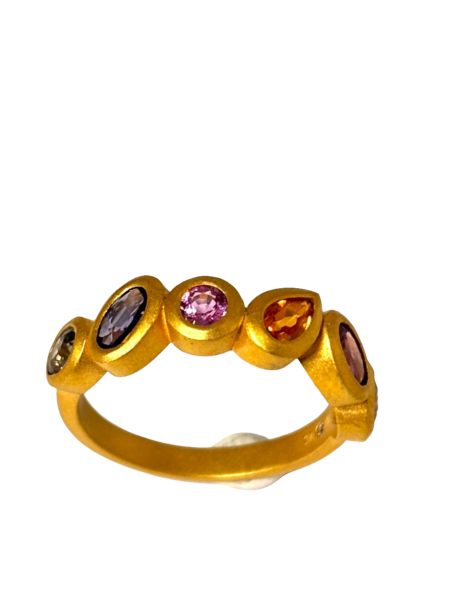 Half Crown Mixed Stone Yellow Gold Ring