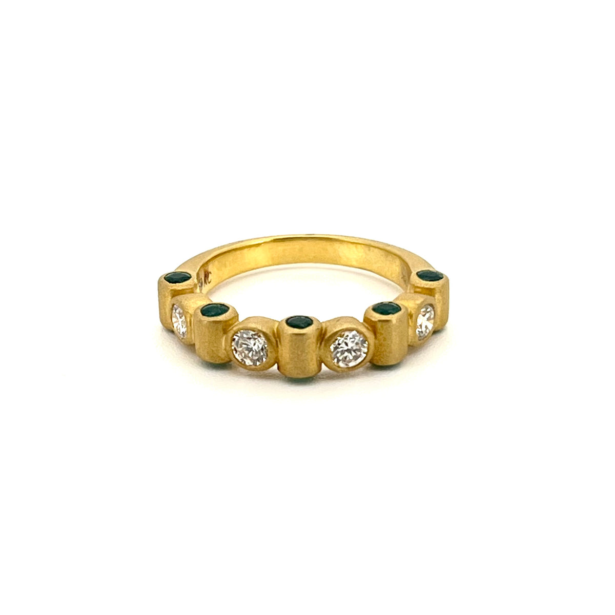 Matte 18K Yellow Gold Alternating Diamond & Emerald Ring, KSR76,Kanwar Singh