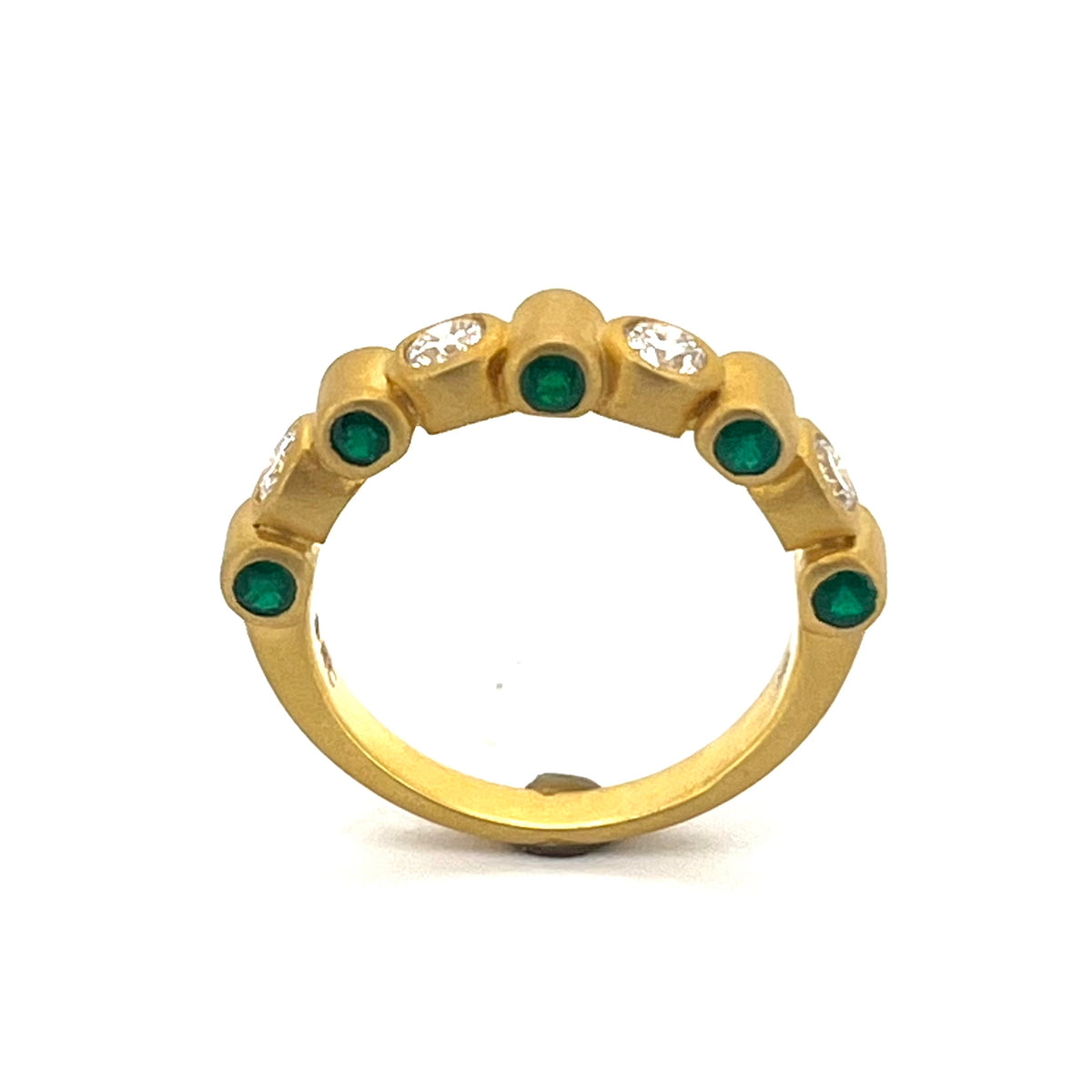 Matte 18K Yellow Gold Alternating Diamond & Emerald Ring, KSR76,Kanwar Singh