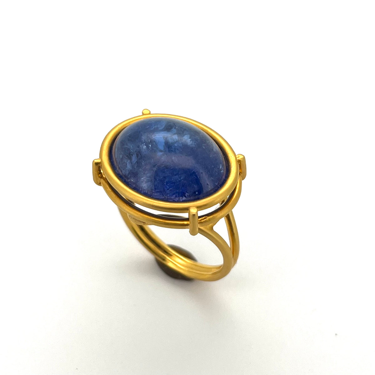 Matte 18kt Yellow Gold Light-Gauge Bezel-Set 17.315ct Tanzanite Cabochon Ring, KSR171, Kanwar Singh