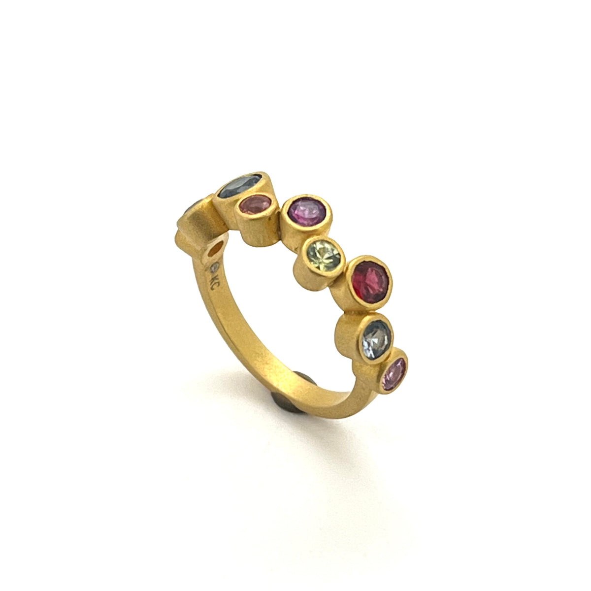 Matte 18kt Yellow Gold Multicolor Sapphire Half Crown Band, KSR143, Kanwar Singh