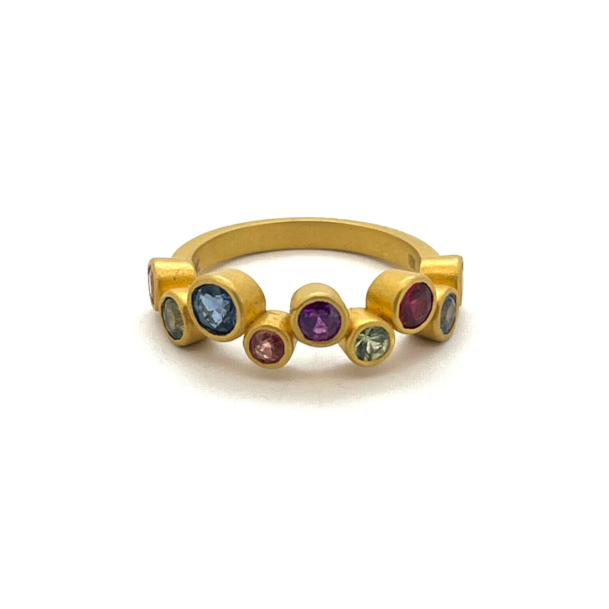 Matte 18kt Yellow Gold Multicolor Sapphire Half Crown Band, KSR143, Kanwar Singh