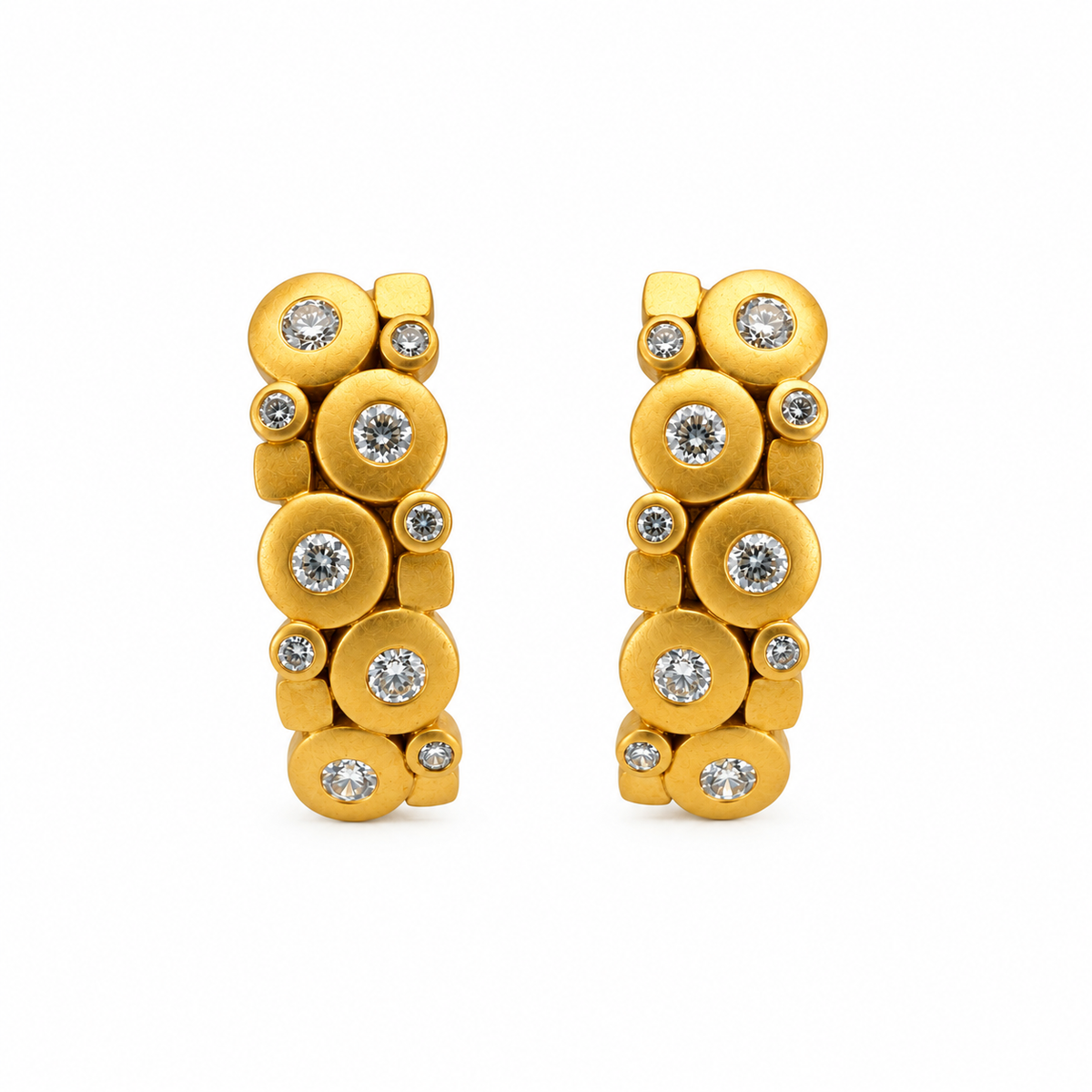 Matte 18kt Yellow Gold Bezel-Set Diamond Half Hoop Post Earrings, KSE048, Kanwar Singh