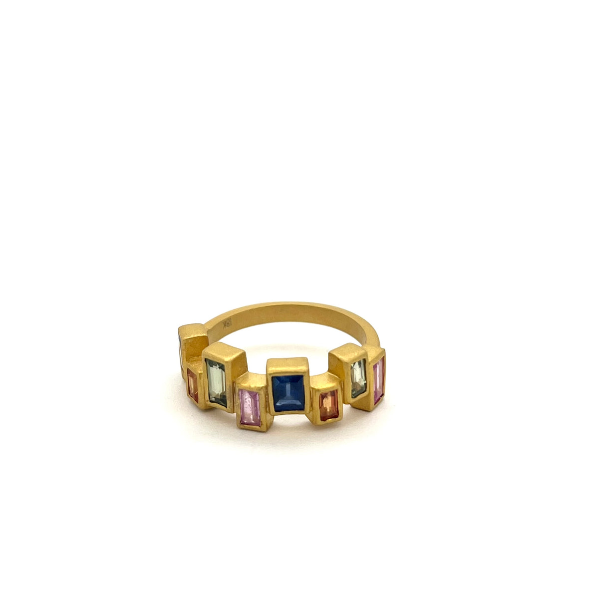Matte 18kt Yellow Gold Multicolor Sapphire “Stained Glass Window” Half Band Ring, KSR129, Kanwar Singh