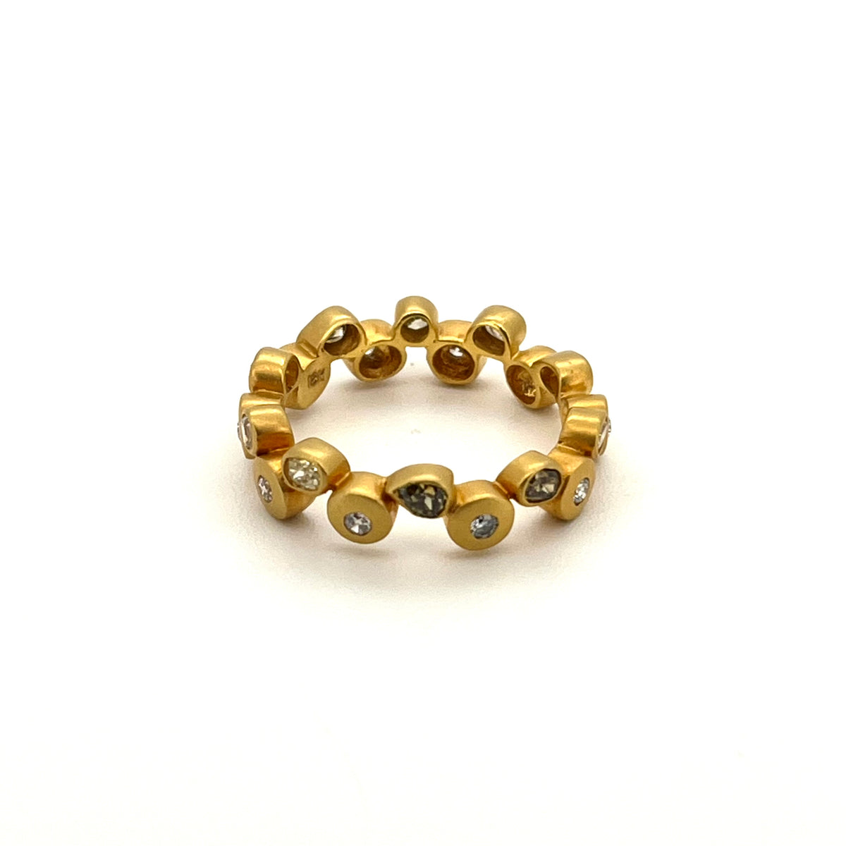 Matte 18K Yellow Gold  Multi Shaped & Colored Diamonds Zigzag Ring, KSR123, Kanwar Singh