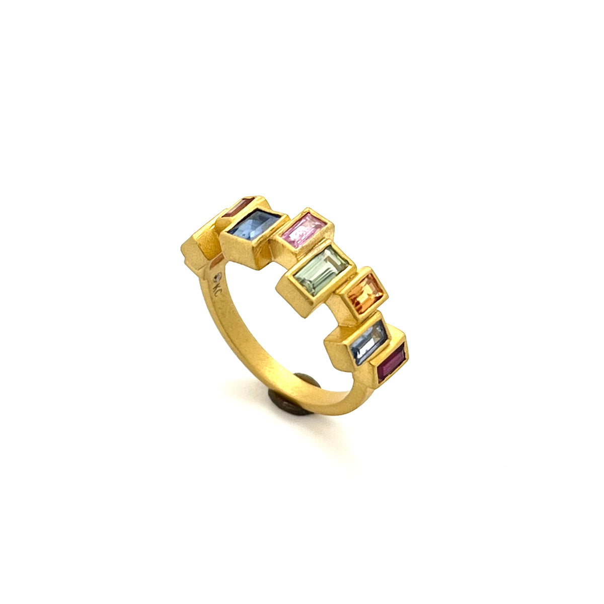 Matte 18kt Yellow Gold Multicolor Sapphire “Stained Glass Window” Half Band Ring, KSR129, Kanwar Singh