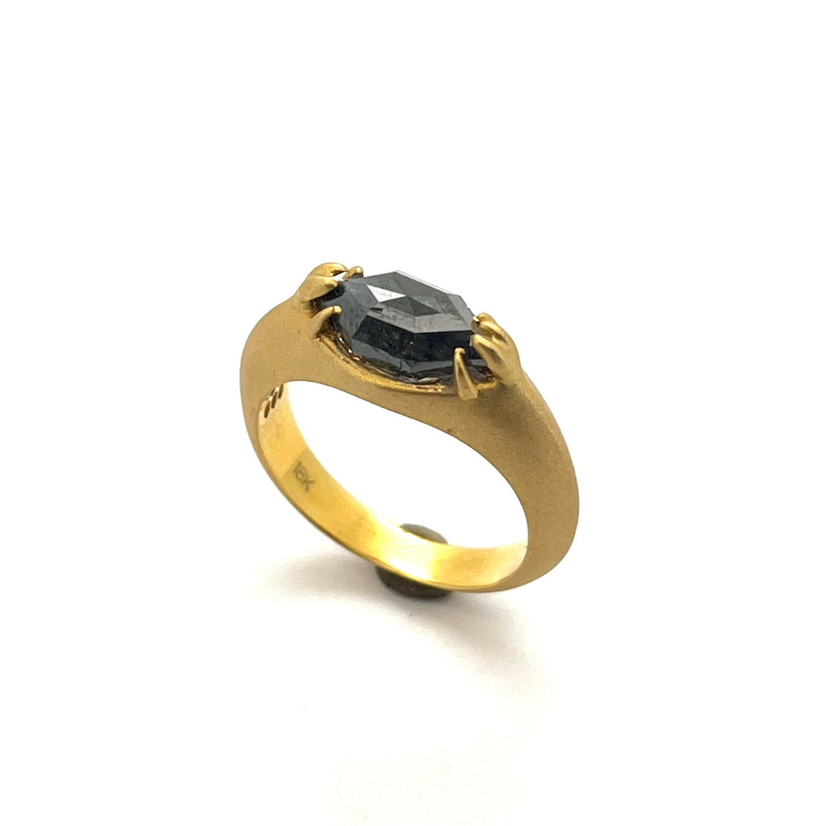 Matte 18kt Yellow Gold “Hands” Black Diamond Claw-Set Ring, KSR158, Kanwar Singh
