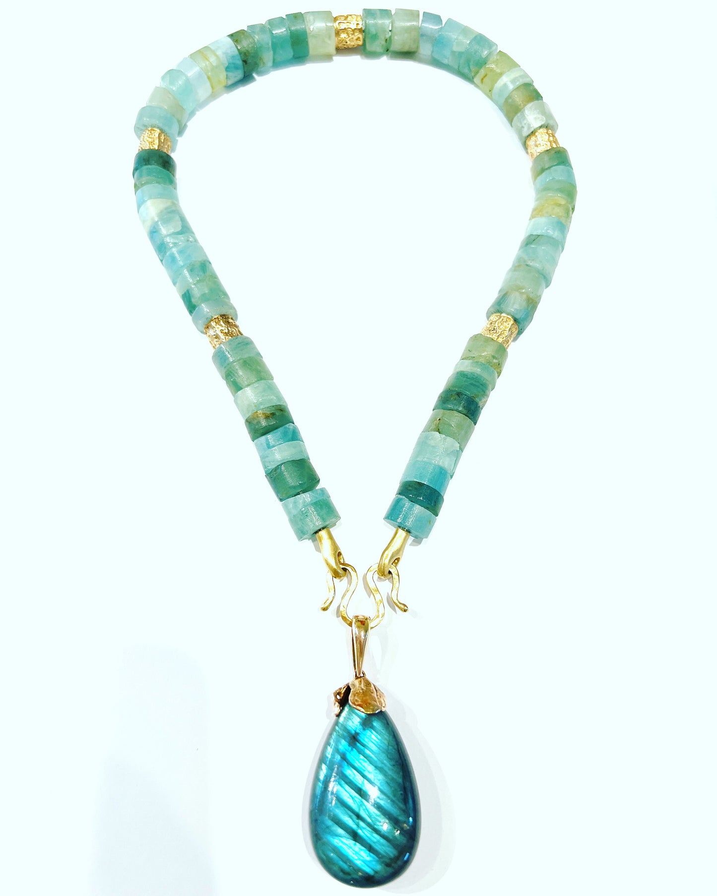 Aquamarine Heishi Bead, Labradorite Briolette Necklace