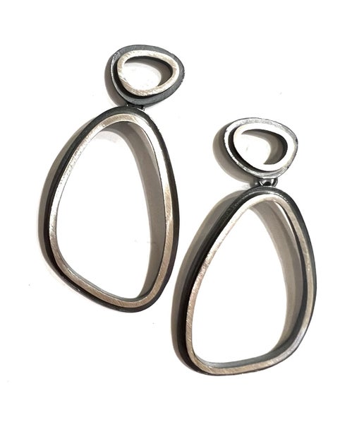 Oxidized Sterling Silver Connected Loop Earrings