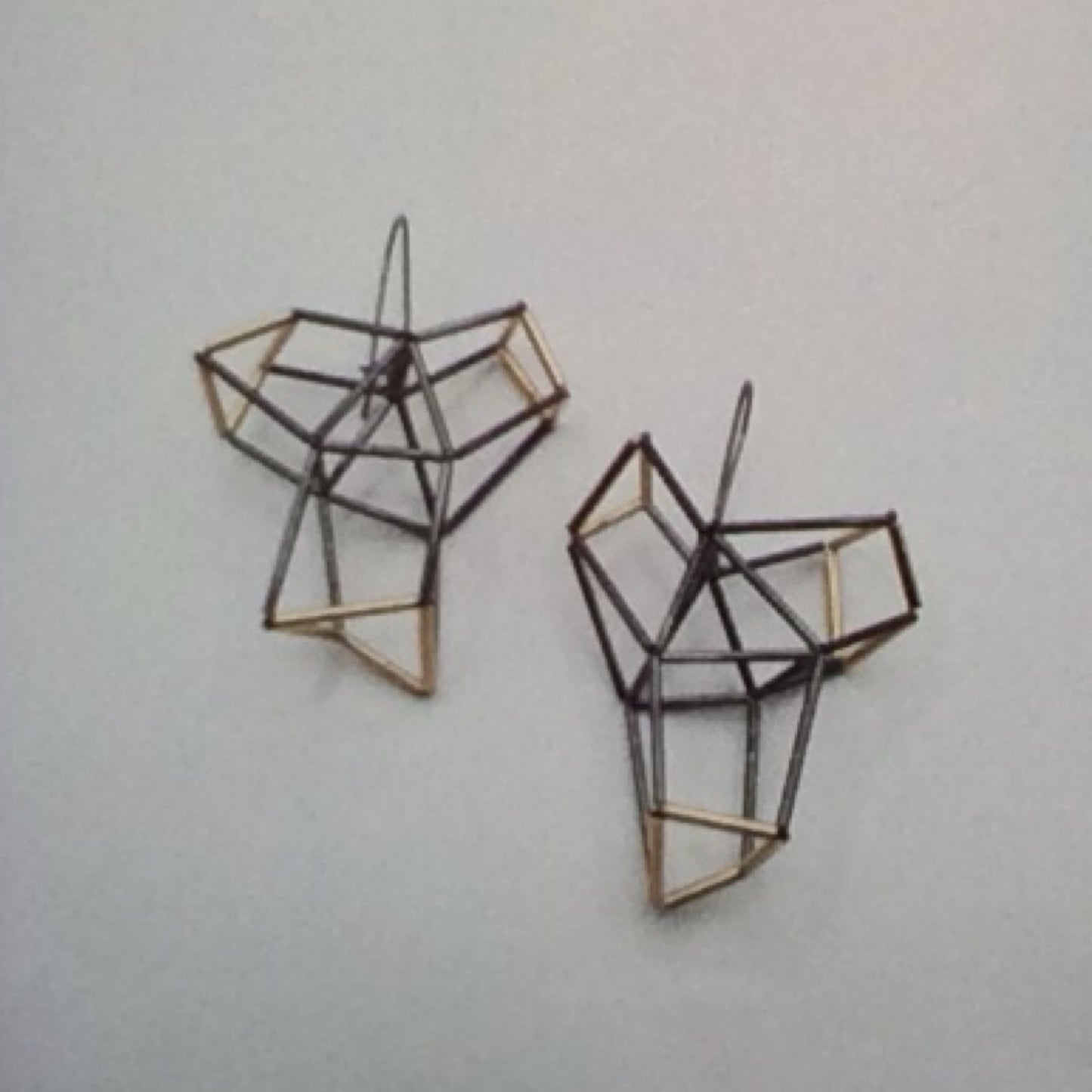 Geometric 'Y' Shape, oxidized silver Earrings, 14k gold filled with 3pts gold, EP0011, Emilie Pritchard