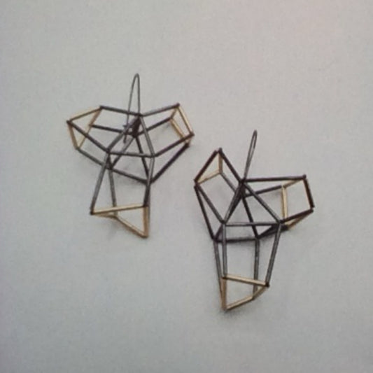 Geometric 'Y' Shape, oxidized silver Earrings, 14k gold filled with 3pts gold, EP0011, Emilie Pritchard