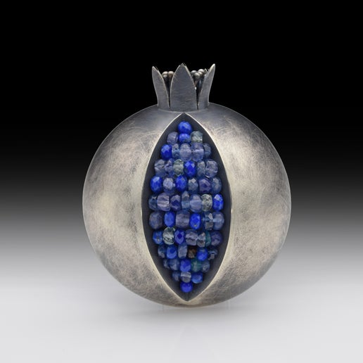 Oxidized Silver with Mixed-beads Brooch Necklace