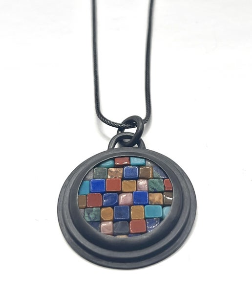 Oxidized SS and Fine Silver, Lapis Lazuli, Sleeping Beauty Turquoise, Chinese Turquoise, Red Jasper, Malachite, Tiger Eye, Azurite and Rhodonite on Oxidized Silver Foxtail Chain Necklace