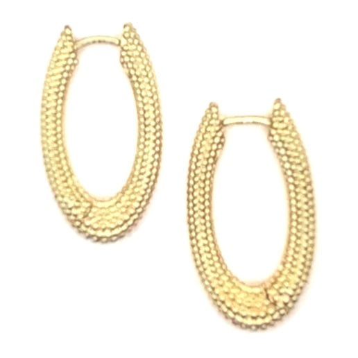 24K Gold Vermeil Oval Bumpy Hinged Hoop Earrings, CV231332/LCO1228, Doris Leidt