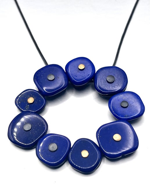 18kt Gold, Oxidized Fine Silver and SS with Lapis Lazuli Foxtail Chain Necklace